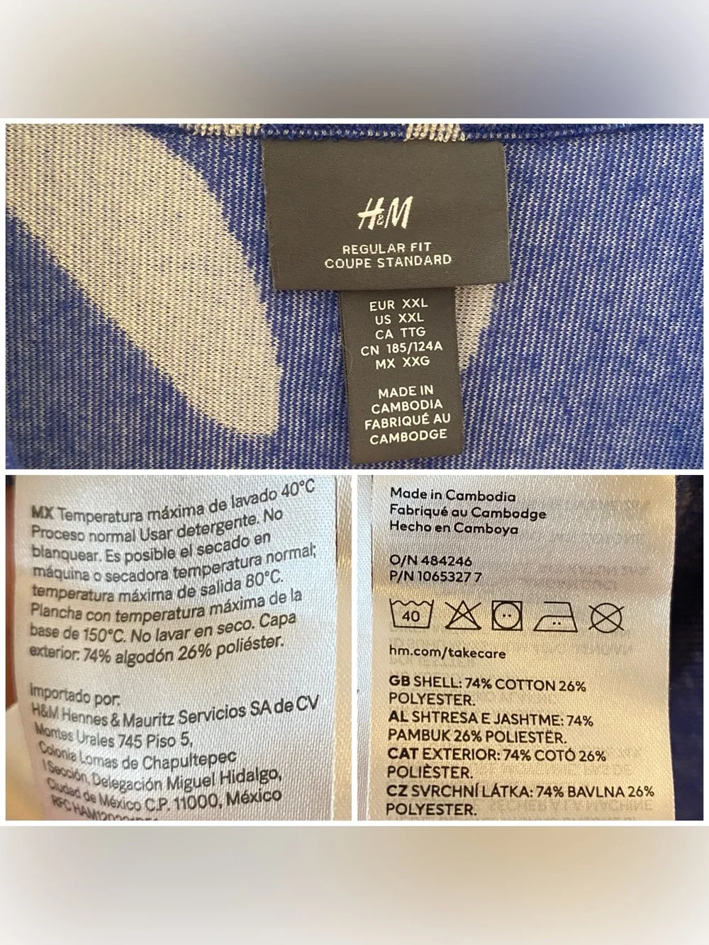 H&M Short Sleeve Resortwear Regular Fit Shirt in Blue & White - XXL